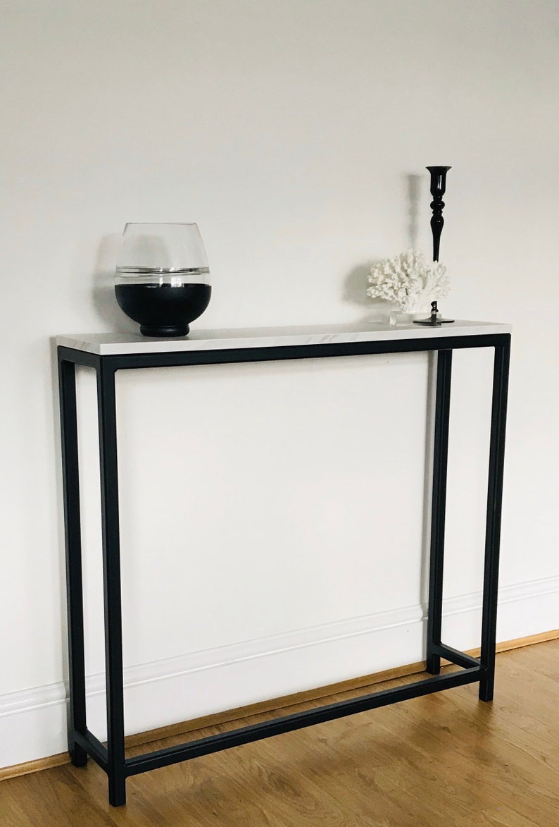 Narrow hallway table / console table marble effect top Etsy