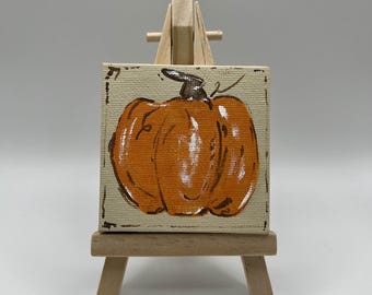 Thanksgiving Pumpkin Mini Painting - Hand Painted - Mini Canvas