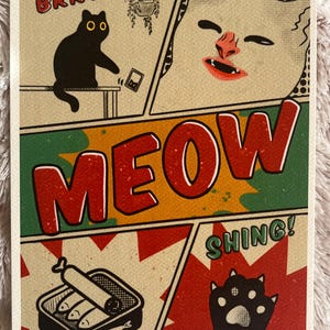 MEOW Cat Comic Art Print - 5"X7" Hand Drawn Illustration - Funny Cat Art Print - Cat Print - Cat Paw
