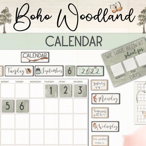 Calendar Elementary Classroom Decor Bundle Boho Woodland Etsy
