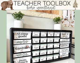 Teacher Toolbox Labels | Elementary Classroom Decor| Boho Woodland Theme | Editable | Minimalist | Neutral | Supply Labels