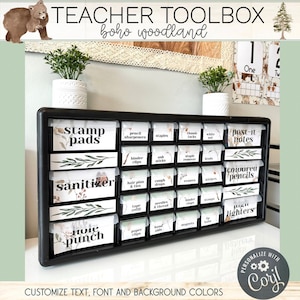 Teacher Toolbox Labels | Elementary Classroom Decor| Boho Woodland Theme | Editable | Minimalist | Neutral | Supply Labels