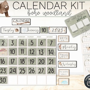 Calendar | Elementary Classroom Decor Bundle | Boho Woodland Theme | Editable | Minimalist