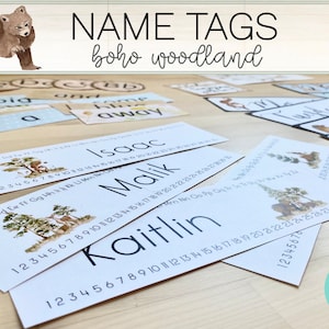 Name Tags | Desk Labels | Elementary Classroom Decor Bundle | Boho Woodland Theme | Editable | Minimalist