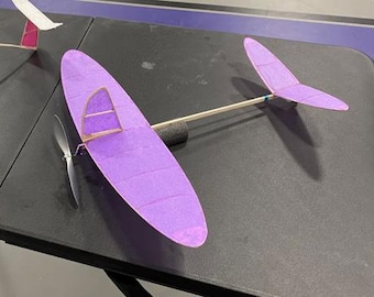 Avión de balsa de 18" con motor de goma Canard. Planos en PDF y archivo de corte en DXF. Descarga digital.