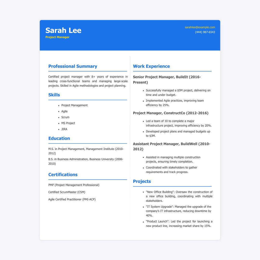 Customizable Project Manager Resume Template Professional CV HTML/CSS ...