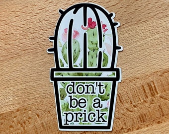 Cactus "don't be a prick" sticker -- plant sticker -- cactus sticker