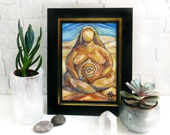 Earth Goddess Altar Print - terracotta Mother Earth nature goddess art holds space for wiccans and pagans in spiral meditation