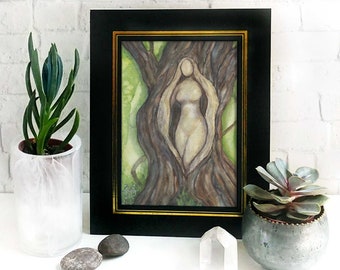 Tree Goddess Altar Print / druid pagan decor / nature goddess art print / elven fantasy pagan gift