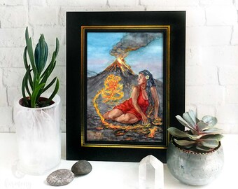Fire Mother Goddess Altar Print - elemental magic ritual art print, pagan decor, volcano goddess fantasy art, wiccan gift, witch asthetic