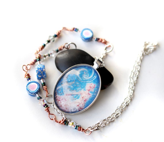 Crystal Goddess Necklace Rose Quartz Magic Blue Aura Art Etsy