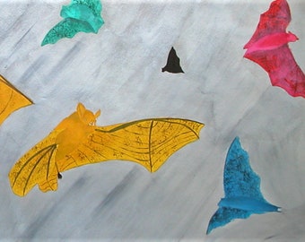 Original Acrylic on Paper Painting of Bats Signed by Artist (18" x 69") Free Expedited Shipping!