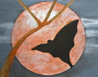 Original Acrylic on Paper Painting of Bats Signed by Artist (10" x 38") Free Expedited Shipping!