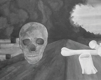 Original GOTHIC THEMED Acrylic on Paper Painting Signed by Artist (16" x 51") Free Expedited Shipping!