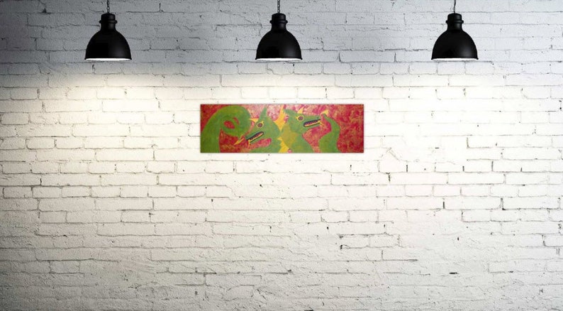 Original CHINESE DRAGON THEMED Acrylic on Paper Painting Signed by Artist 16 x 51 Free Expedited Shipping image 2