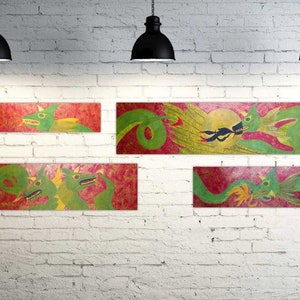 Original CHINESE DRAGON THEMED Acrylic on Paper Painting Signed by Artist 16 x 51 Free Expedited Shipping image 3