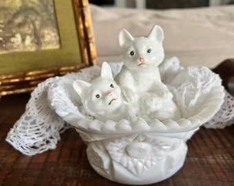 Genuine Bone China - Vintage - White Cats Playing - Figurine