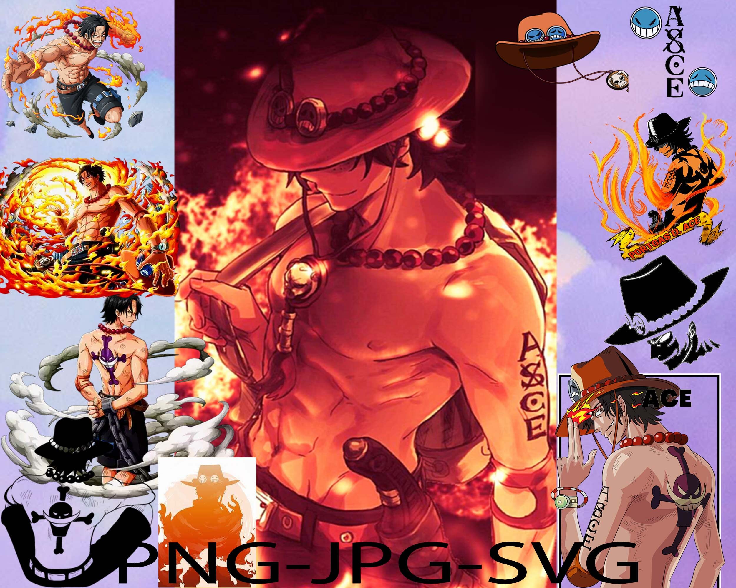 5 Panels MANGA ANIME Fire Fist Ace Poster Canvas PRINT Gift 