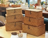 Rattan storage box woven basket with lid seagrass basket