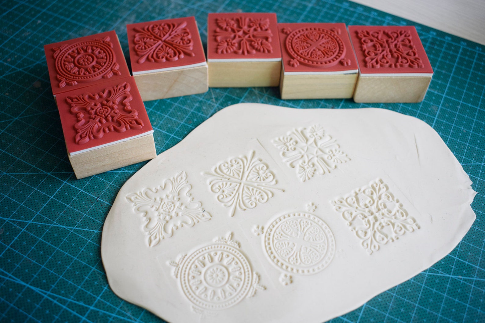 6 Clay Embossers Square Stamp Set Pottery Stamps Embossing Etsy