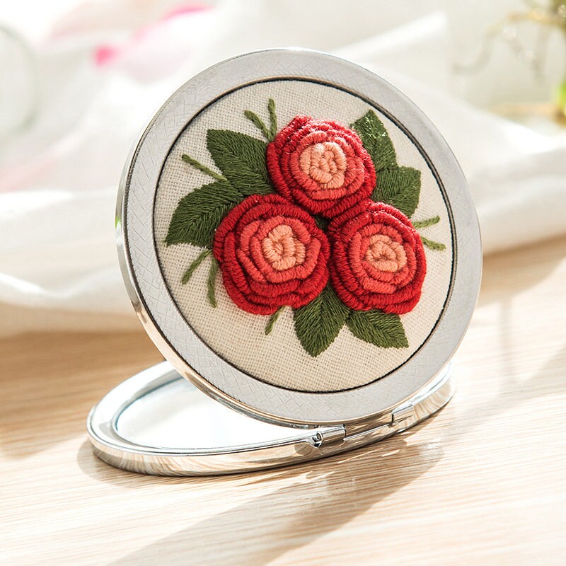 Compact Mirror Diy Embroidery Kit Circle Mirror Decorative Etsy