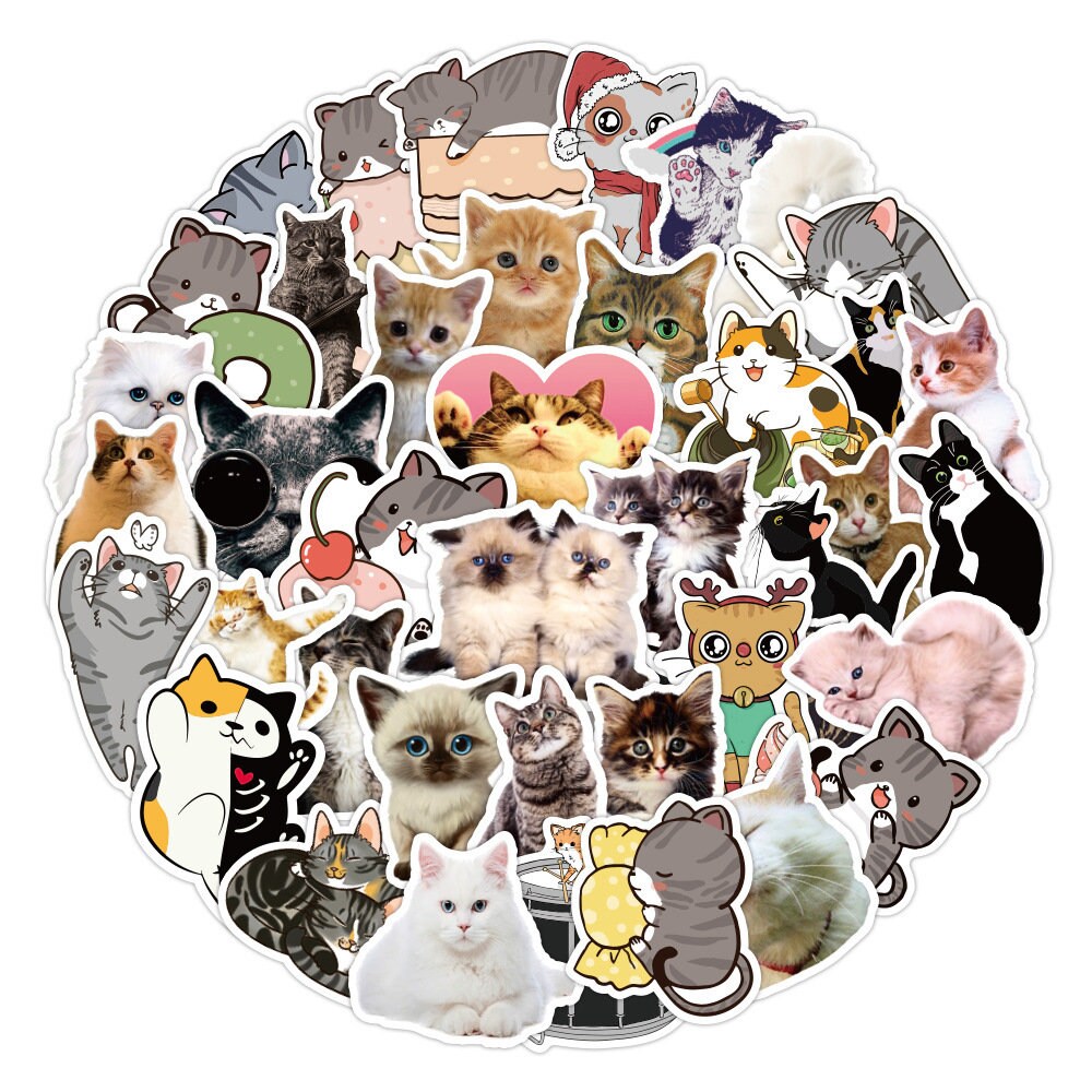 Cat Sticker Pack Cute Cat Stickers Scrapbook Stickers Black Etsy