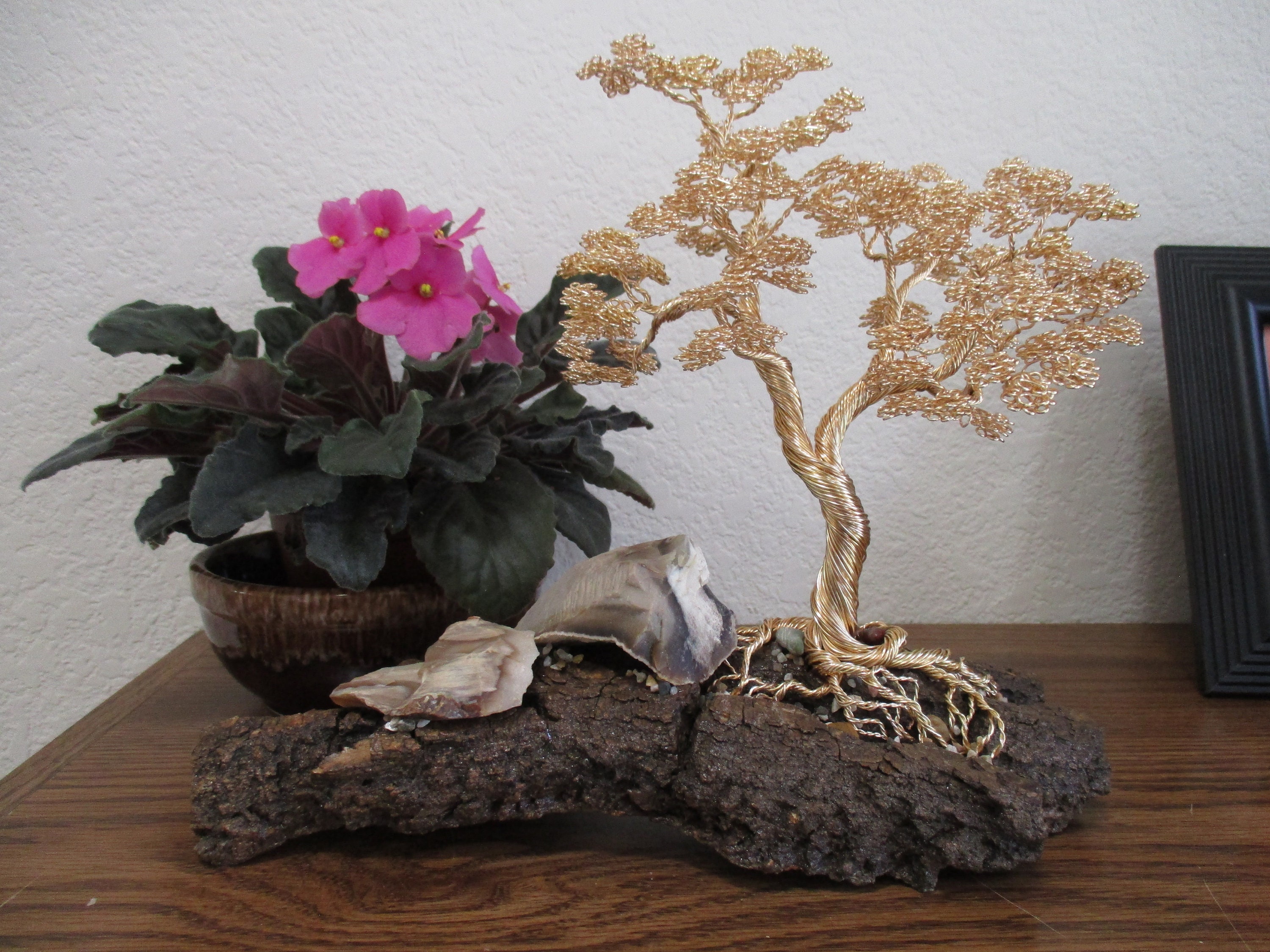 Beautiful 9in Gold Wire Tree on Bark Etsy