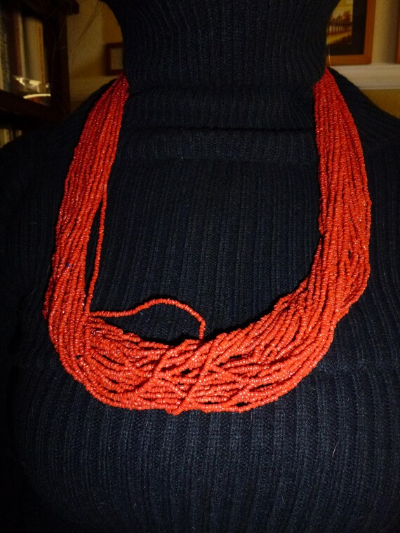 30 Strand Coral color beaded necklace - image 1