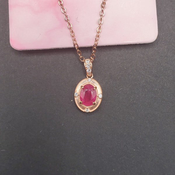 Elegant Ruby Rose Gold Necklace Pendant Mother's Day Gift Idea for Her Birthday Present for Best Friend Prom Jewelry Idea Pink Pendant