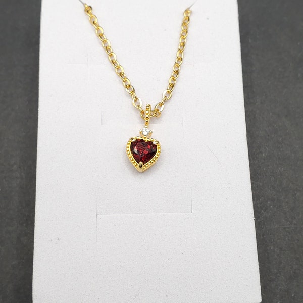 Garnet Heart Necklace Deep Red Love Pendant Sterling Silver Heart Necklace Mother's Day Gift Idea Birthstone Pendant Anniversary gold heart