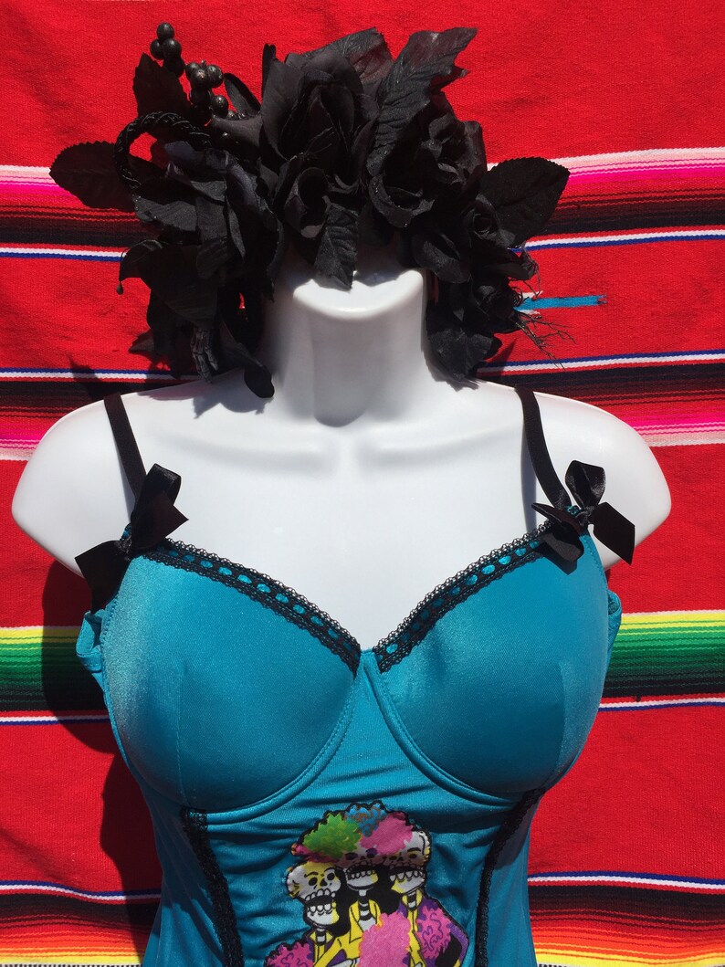 Teal and Black Dia De Los Muertos Outfit