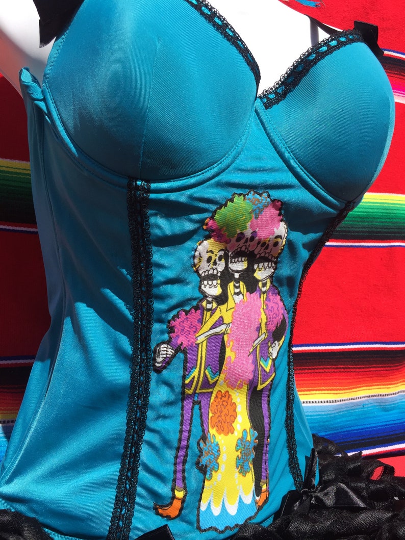 Teal and Black Dia De Los Muertos Outfit