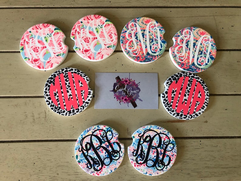 Personalized Car Coasters Sandstone Coasters Preppy Etsy