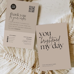 Small Business Thank You Card with QR Code Printable, Cute Etsy Boutique Thanks for Your Order Packaging Insert, Customizable Canva Template