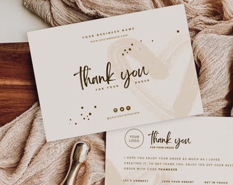 Editable Small Business Thank You Card Template, Printable Boho Thanks For Your Purchase Card, Small Business Package Insert, Canva Template