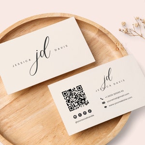 Modèle de carte de visite imprimable, modèle de carte de visite QR Code, téléchargement immédiat, carte d'appel bricolage, carte modifiable, modèle Canva