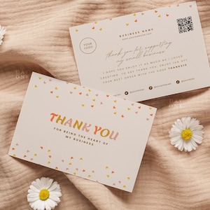Druckbare Dankeskarte Boho, moderne bearbeitbare Danksagungskarte für Ihren Kauf, kleine Business-Beipackzettelkarte, Canva-Vorlage