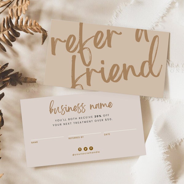 Editable Customer Loyalty Reward Card, Printable Referral Card Template, Small Business Branding Canva Template, Boho Refer a Friend Card