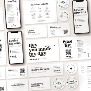 ULTIMATE Branding Starter Kit Canva-sjablonen, afdrukbare bedankkaarten voor kleine bedrijven, bewerkbare factuursjabloon, DIY-prijslijst QR-code