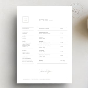 Minimalistic Invoice for Small Business, Editable Invoice Template for Word, Pages & Canva, Freelance Invoice with Logo for Photographers