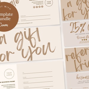 Offre groupée de modèles de cartes-cadeaux, carte de parrainage Canva Pro Business modifiable, modèle de certificat-cadeau DIY Boho Beauty Esthéticienne Spa