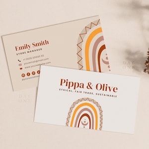 Boho Rainbow Business Card Template Canva, Instant Download, Printable Modern Business Card Design DIY, Baby Boutique Branding Business Card