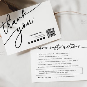 Editable Jewelry Care Card Template Canva, Boho Jewelry Care Instructions, Business Thank You Card Packaging Insert, Printable Care Card DIY