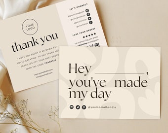 Small Business Thank You Card Template Canva, Printable Thank You Package Insert, Editable Business Thank You Card Thanks For Your Purchase