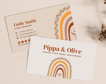 Boho Rainbow Business Card Template Canva, Instant Download, Printable Modern Business Card Design DIY, Baby Boutique Branding Business Card