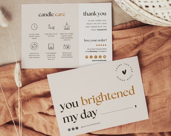 May include: A white card with the text "you brightened my day" in gold lettering. The card has a gold circle with a heart in the center and the text "Thank you for your order".