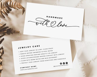 Jewelry Care Card Template Canva, Elegant Business Thank You Card Insert, Modern Jewelry Care Instructions, Printable Boho Care Card Insert