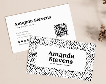Printable Business Card Canva Template QR Code, Feminine Business Card Design, Elegant Editable Hair Biz Card, Animal Pattern Calling Card
