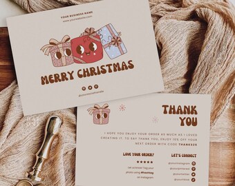 Editable Groovy Christmas Business Thank You, Retro Holiday Order Thank You Template, Custom Printable Business Packaging Insert, DIY Canva