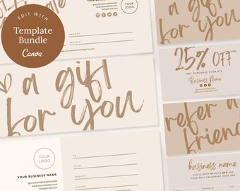 Gift Card Template Bundle, Editable Canva Pro Business Referral Card, DIY Boho Beauty Esthetician Spa Gift Coupon Certificate Template